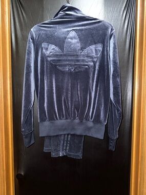 Adidas Originals navy blue Velvet Track suit-